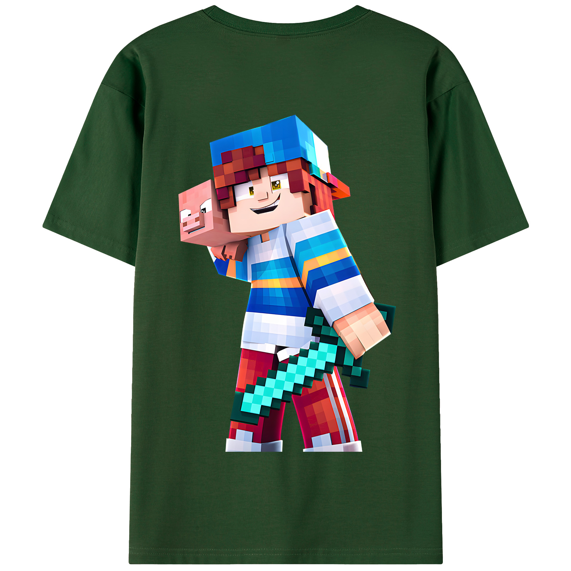 （画像用） マインクラフト ブロックの世界 Minecraft MC Block world 綿100％半袖Tシャツ（背面プリント）